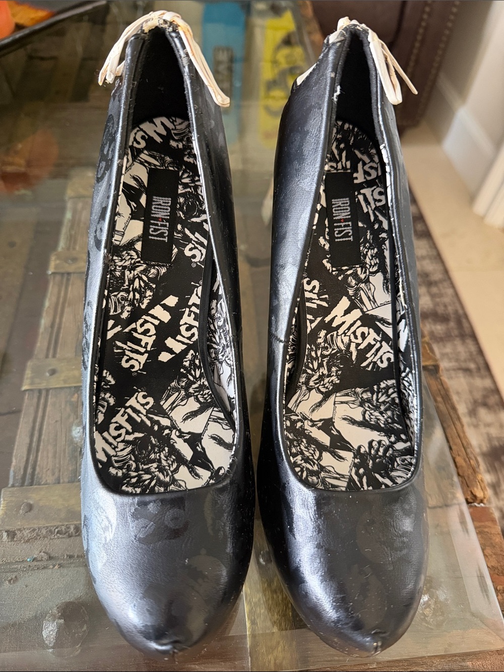 Iron Fist Black Round-Toe Heels with Graphic Insole